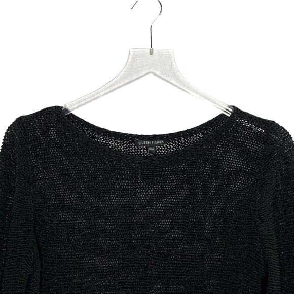Eileen Fisher S Black Open Knit Cotton Pullover Loose Semi Sheer Breathable - Picture 4 of 8